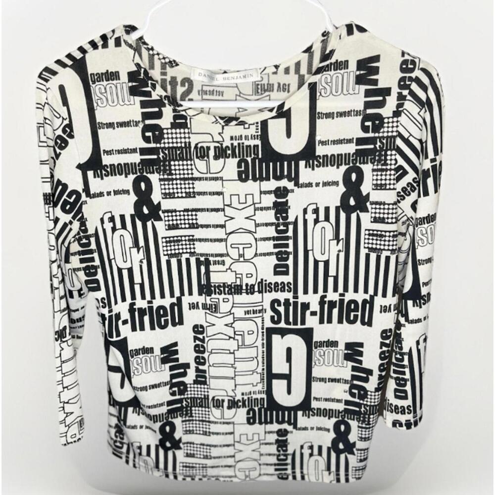Daniel Benjamin Y2K Typography Graphic Allover Print Long Sleeve Top S/M